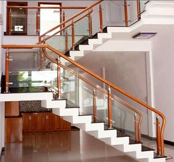 CẦU THANG KÍNH TAY VỊN GỖ 14