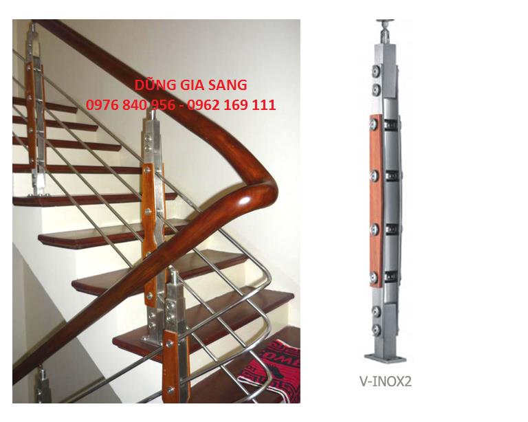 CẦU THANG INOX TAY VỊN GỖ  0080