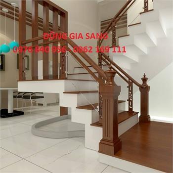 CẦU THANG KÍNH TAY VỊN GỖ  0210